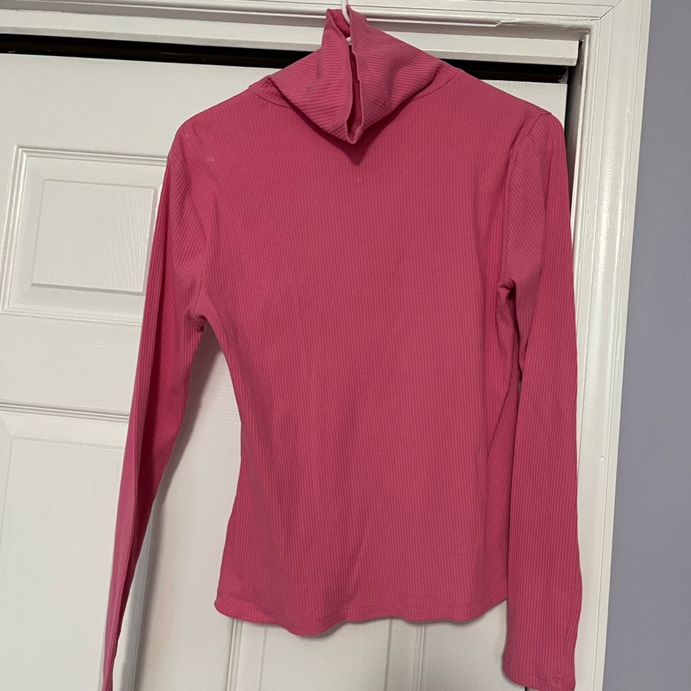 Pink Ribbed Turtleneck Top